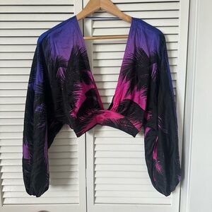 Retrofête Purple and Pink Palm Print crop top. XS